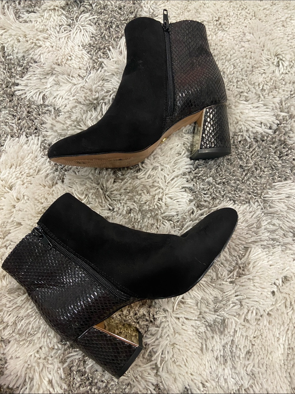 XOXO Black Suede Ankle Boots with Textured Heel Detail. Size 6.5 M